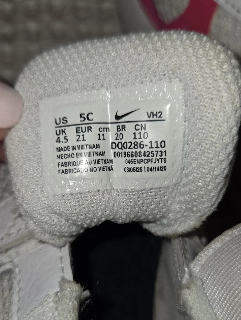 Nike Toddle White and Pink Velcro Air Max Sneakers 5C